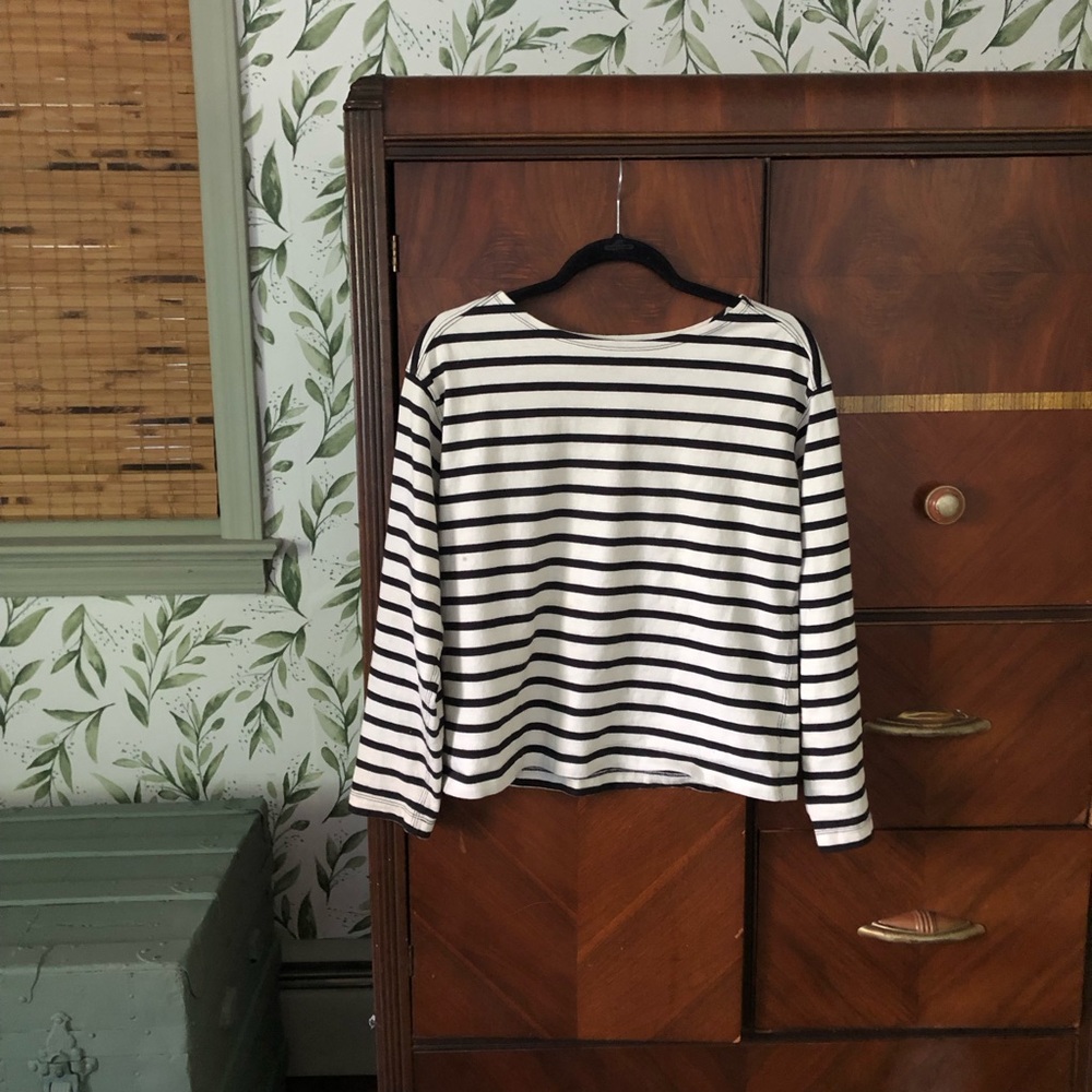 Everlane Striped Long Sleeve Boatneck Top - Black & White